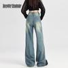Women's Retro Blue High-Waist Loose Wide-Leg Washed Jeans