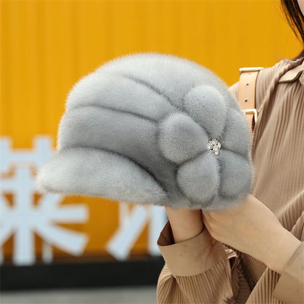 Women's Winter Hat Real Mink Fur Hat Hot Winter Hat Women's Fashion Warm Beret Women's Solid Color Adult Hood