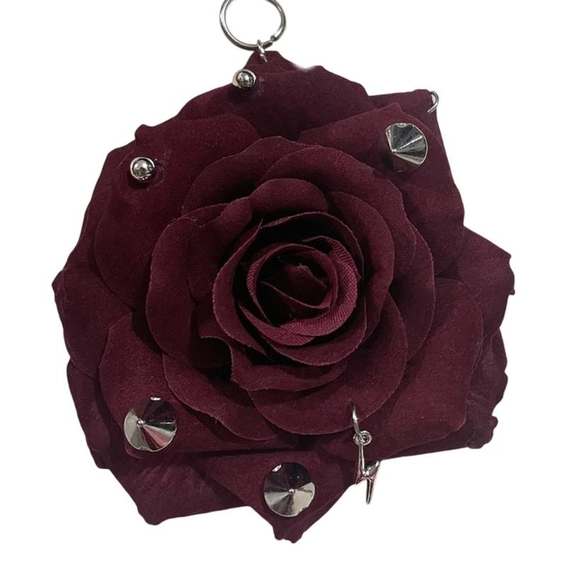 Decorative Studded Keychain Rose Flower Pattern Metallic Accent Compact Lightweight Design For Keys Wallets Gift