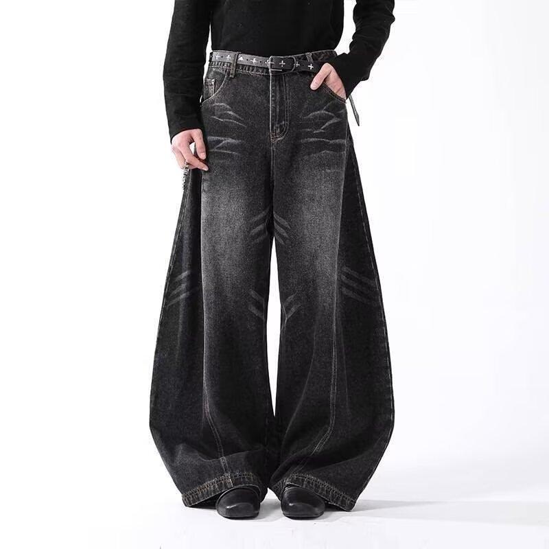 Unisex High Waist Barrel Jeans Loose Fit Streetwear Wide Leg Jeans Vintage American Zip Fly Stretch Denim Trousers