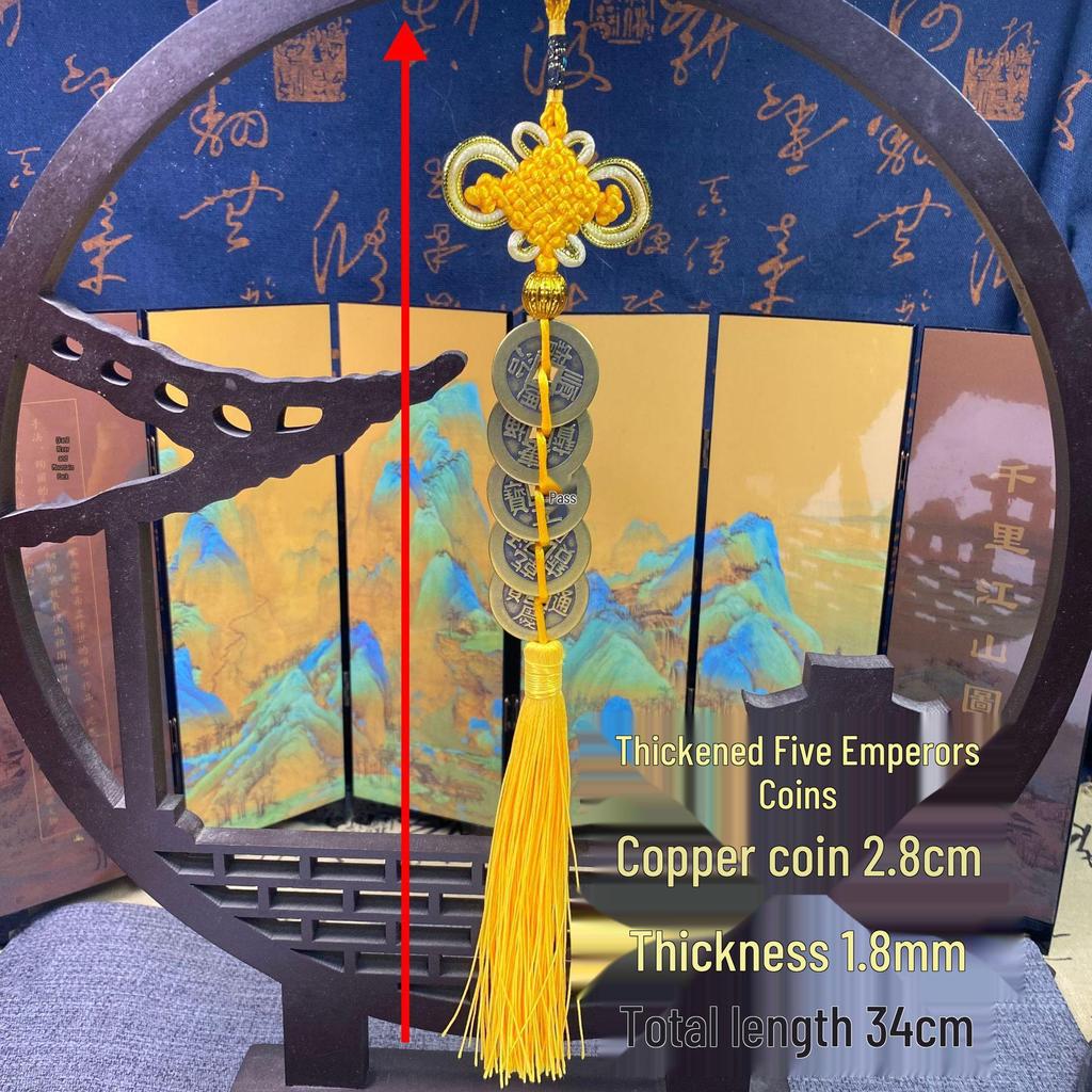 Thickened Brass Five Emperors Coins Chinese Knot Pendant for Door Hanging Decoration