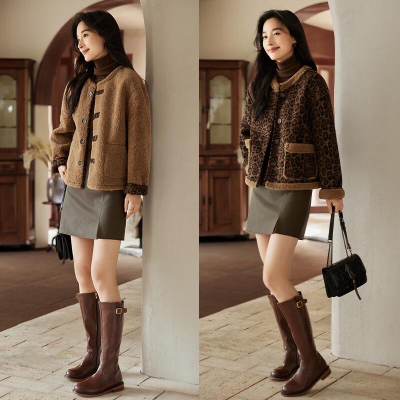 

VICTORIA&VERA Women s Reversible Leopard Print Fleece Short Jacket M