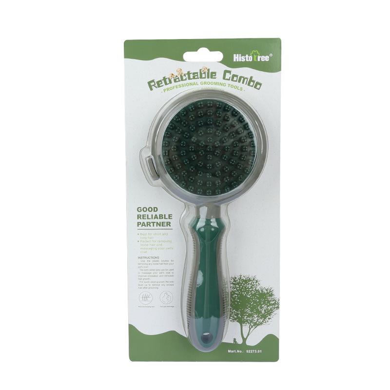 

Pet comb, dog automatic shedding comb, cat grooming, bathing, massage brush, hair removal needle comb 92273 зелений