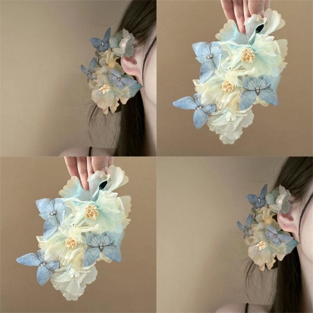 Blue Butterfly Flower Hairpin Simulation Flower Chinese Style Hair Clip  Party