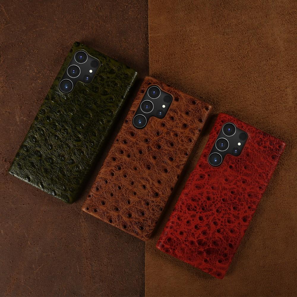 Echtes Straußenleder Case für Samsung Galaxy S23 FE S24 Ultra S22Plus S21FE S20 S23 Rindsleder Rückabdeckung Hülle Schale
