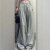 American Vintage Gray Casual Pants for Women Summer High Waist Drawstring Loose Drape Thin Wide Leg Pants