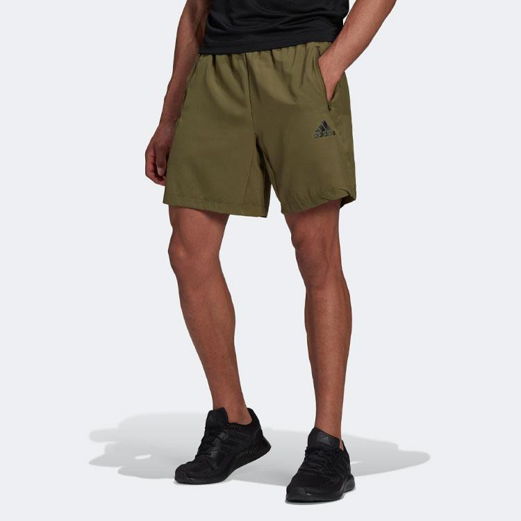 Adidas Solid Color Logo Athletic Shorts Men Bottoms Dark-Olive-Green HC6856