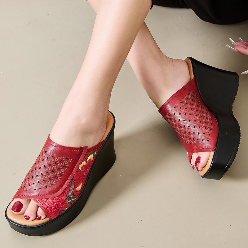 Fashion GKTINOO 2025 Genuine Leather Women Slippers High Heels Wedges Summer Shoes Platform Handmade Thick Soled Slippers for Women