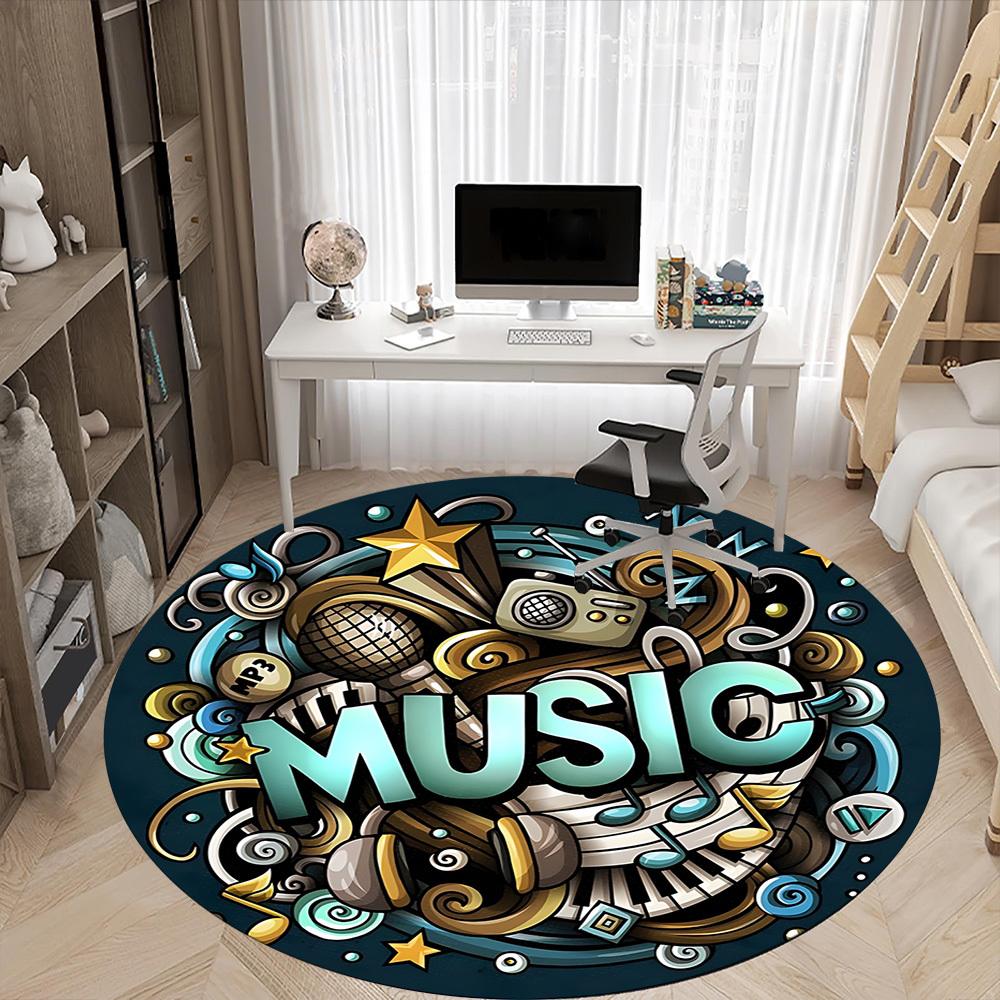 1pc Music Decor Carpet for Office Non-Slip, Round Carpet, Soft & Comfortable, Carpet for Office, Lightweight Round Floor Mat
