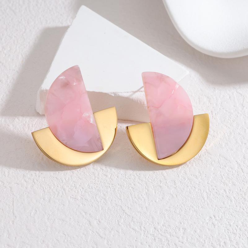 18K Gold Geometric Half-Circle Earrings for Women - New Chinese Style, Light Luxury High-End Feel
