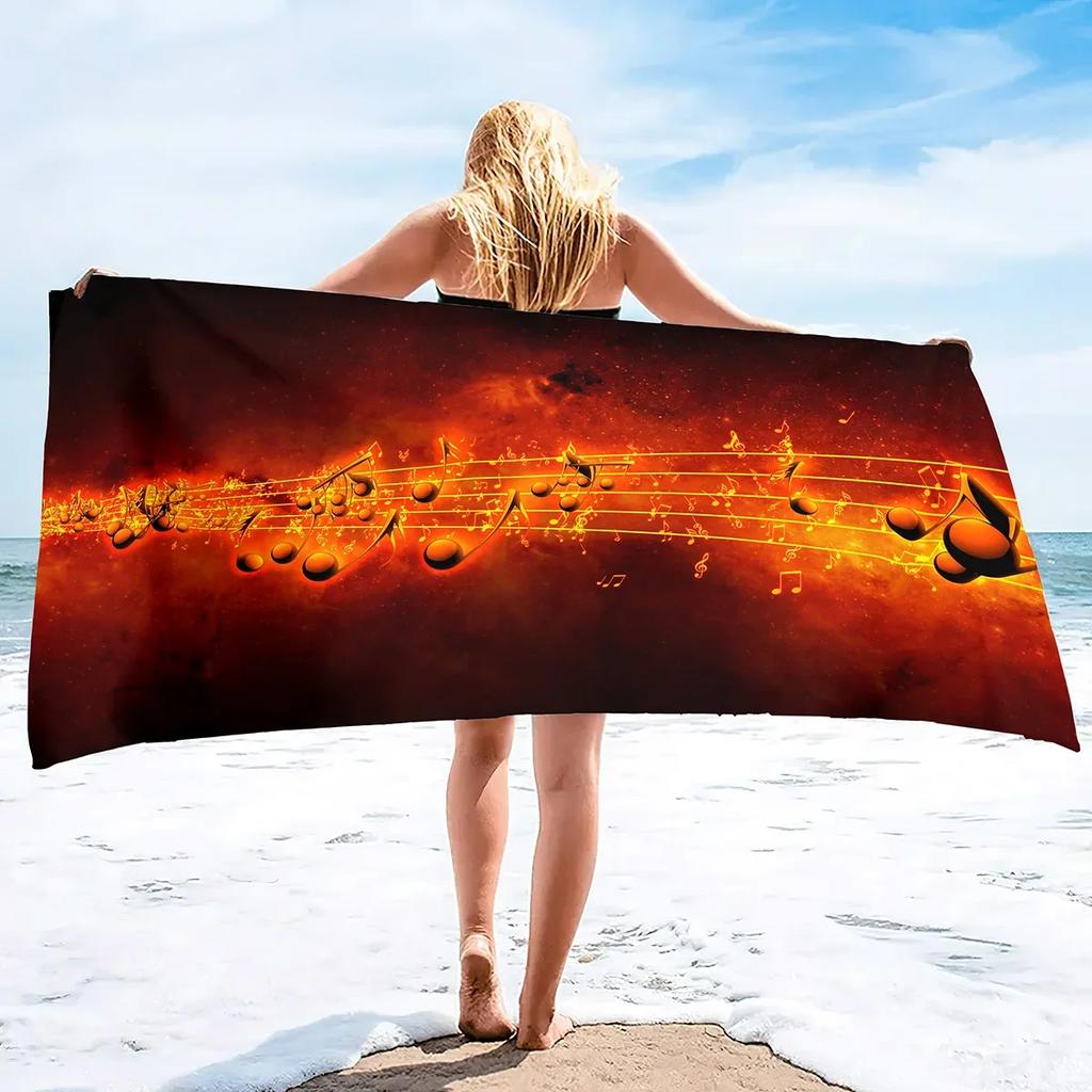 Music Notes Print Sand Free Beach Towel Absorbent Bath Towel Quick Dry Lightweight Large Towels for Swimming Bathroom Spa Pool