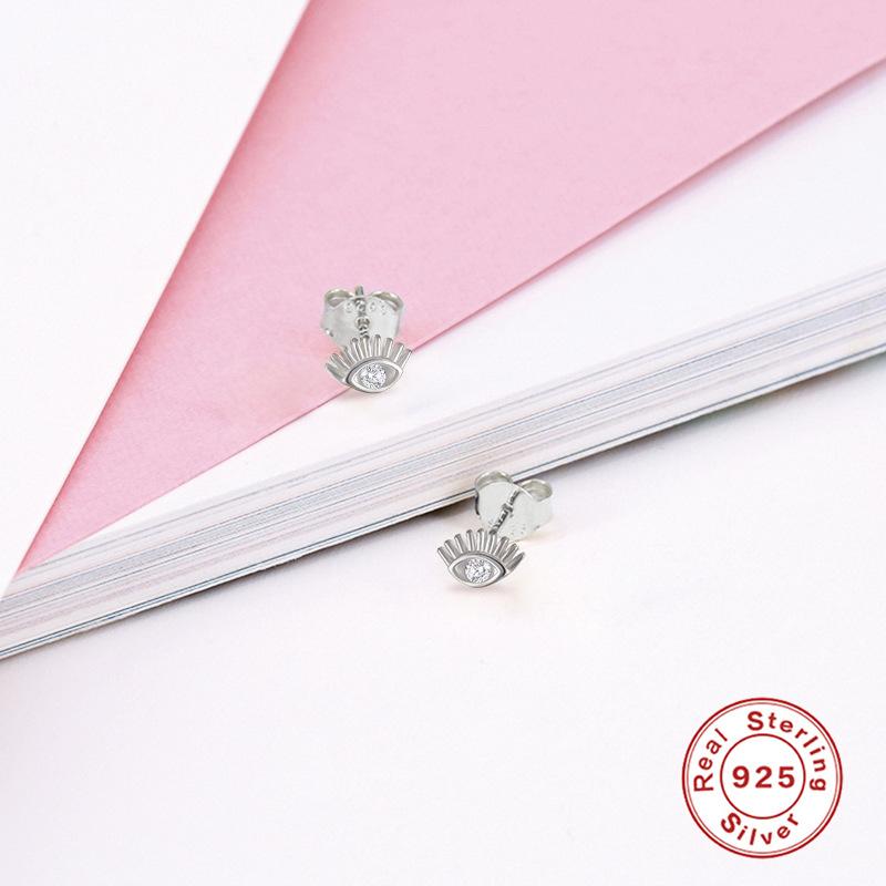 S925 Sterling Silver Diamond Eye Stud Earrings, Whole Body Sterling Silver Hollow Earrings Creative Fashion Elf
