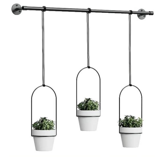 

1 Set Hanging Plant Pot Wall Plant Hanger Includes Adjustable Metal Rod 3 Planters And Nylon Ropes Flower Pot Hanger Set for Windows Ceilings Walls чорний