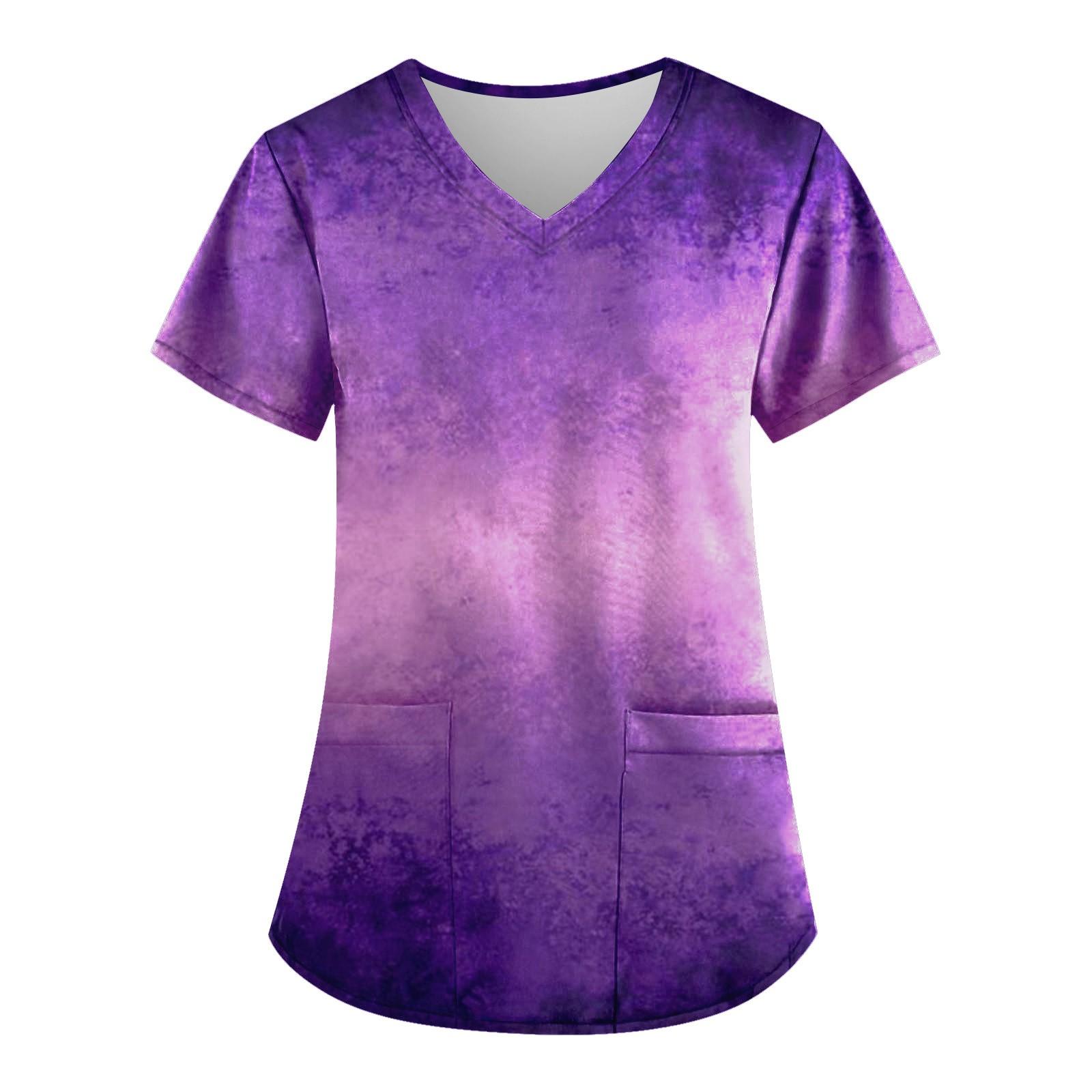 

Женская мода V-образным вырезом с короткими рукавами и карманами Топы с принтом на Хэллоуин One size фиолетовый