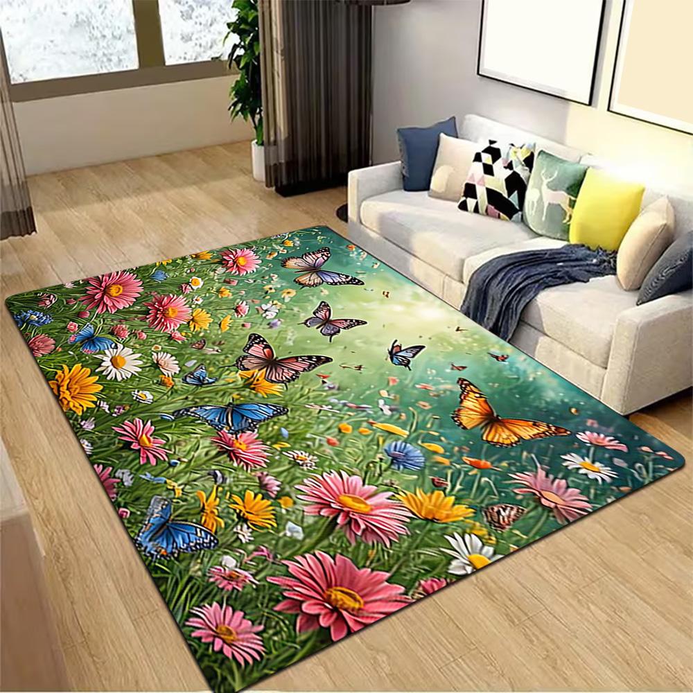 Butterfly Garden Wall Mural Decoration,Carpet,Living Room,Bedroom, Non-slip,Square rug
