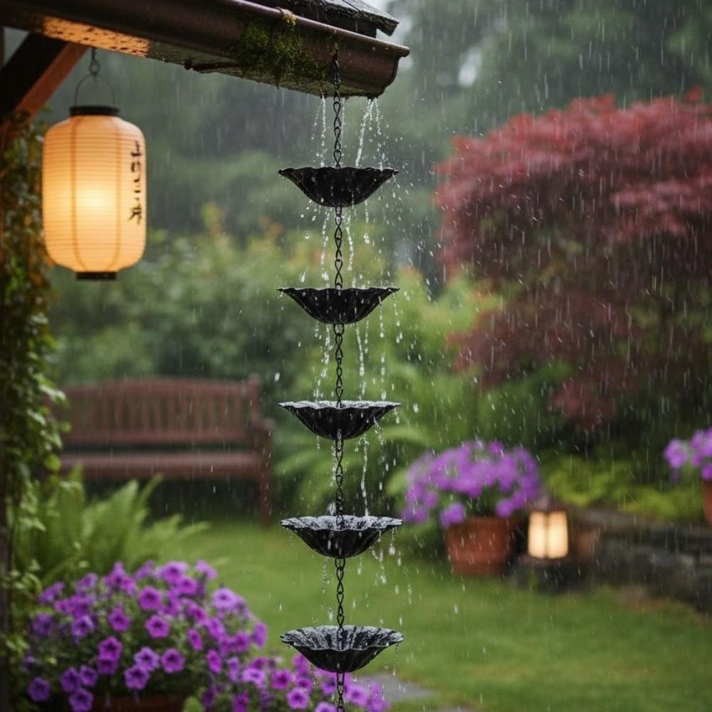 Japanese Style Rain Chain for Gutters 7 Cups Eaves Water Drainage Chain Outdoor Garden