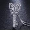 Full Paved Hollow Butterfly Top Key Shaped Pendant Women Cable Chain Clavicle Necklace