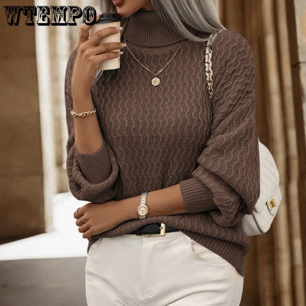 Høst og Vinter Løse Gensere Dame Langermet Rullekragenser Casual Off-the-shoulder Høyhalsgenser Strikket Genser