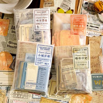100 Pcs Stickers+material Paper Set Vintage Handmade DIY Planner Scrapbooking Diary Collage Material Bag