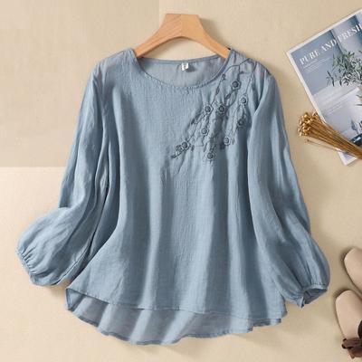 Cotton Linen Shirt Women Fashionable Retro Embroidered T-shirt Women's Summer Outfit Ethnic Plus Size Loose Short Sleeved Casual Top