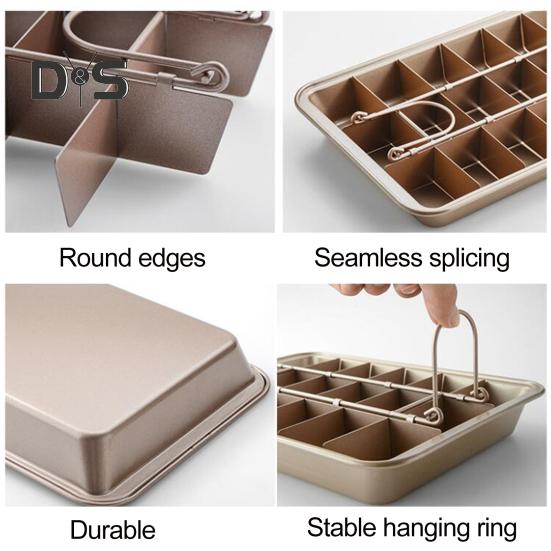 Brownie Pan with Removable Dividers Rectangle Food Grade Stainless Steel Chocolate Cake Muffin Non Stick Baking Tray Sheet Cutter Bakeware Kitchen