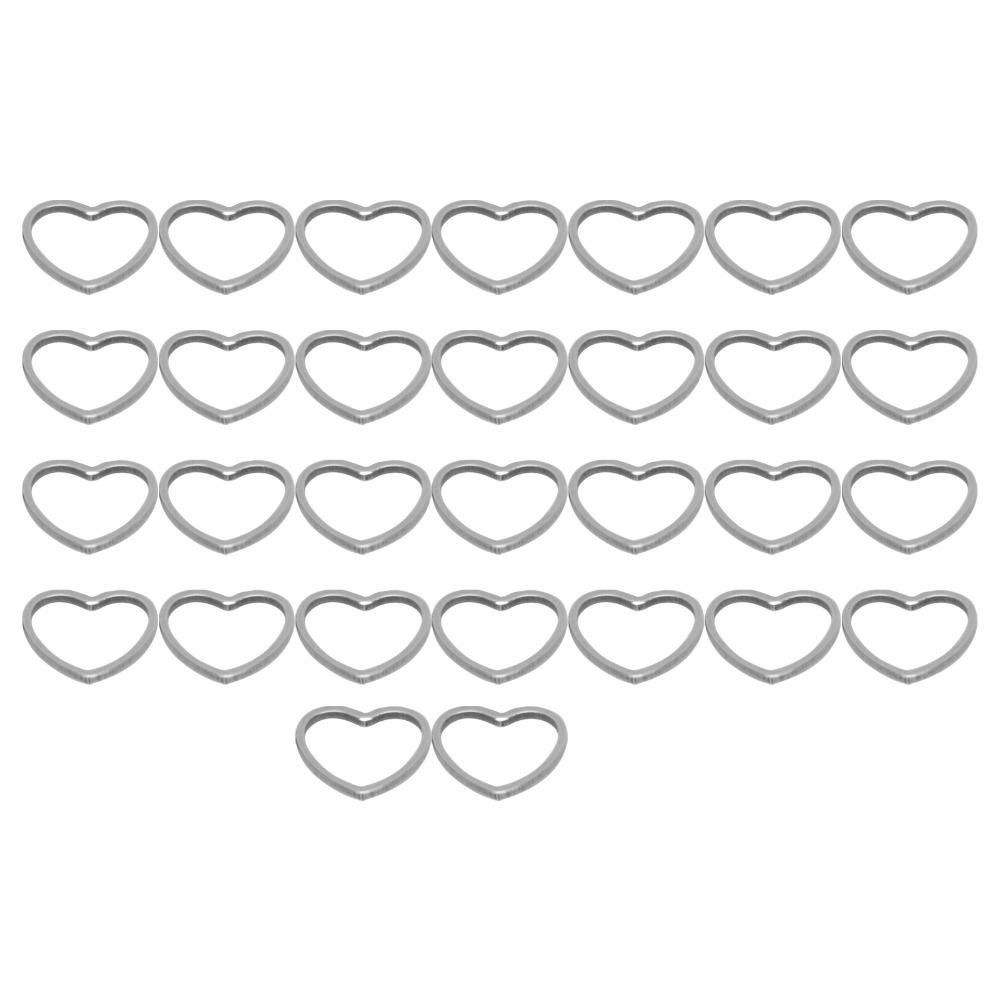 30pcs Silver Hollow Heart‑Shaped Pendants Stainless Steel Open Frame Pendants Small Size