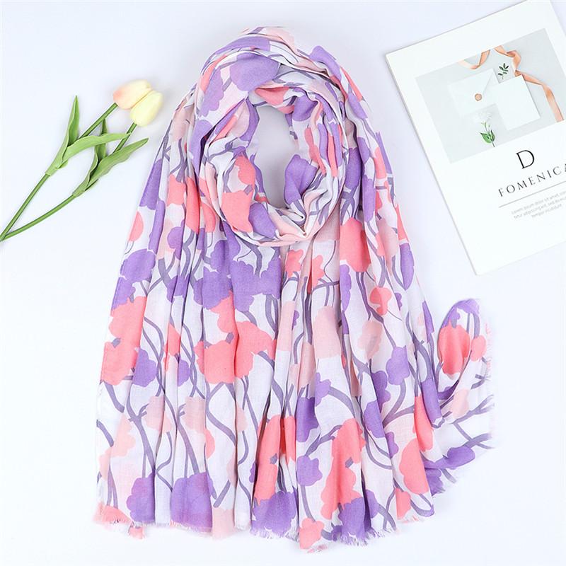 Women Autumn Spain Lovely Polka Floral Tassel Viscose Shawl High Quality Print Wrap Pashmina Stole Bufandas Muslim Hijab Snood