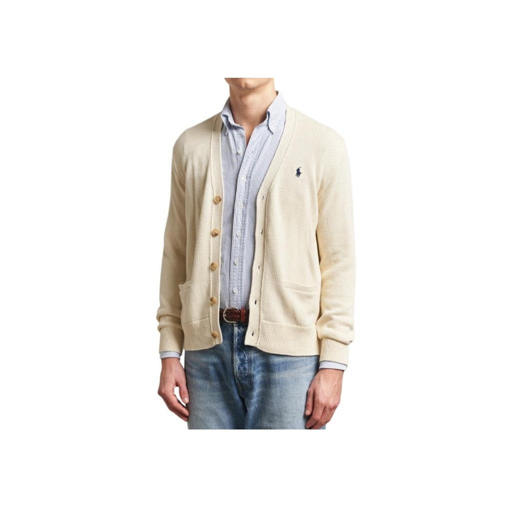 Polo Ralph Lauren Solid Color V-Neck Button Long Sleeve Knit Sweater Men Sweater Beige 710961170-003