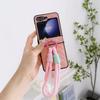 Down Jacket Style PU Leather Cover with Wrist Strap Bracelet For Samsung Galaxy Z Flip 6 5 4 3 Hard Hinge Protective Phone Case