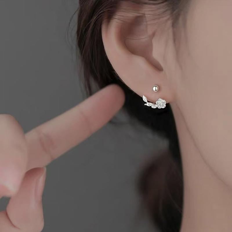 925 Silver Needle Zircon Flower Bead Screw Plant Stud Earrings For Women Classic Jewelry Light Accessories