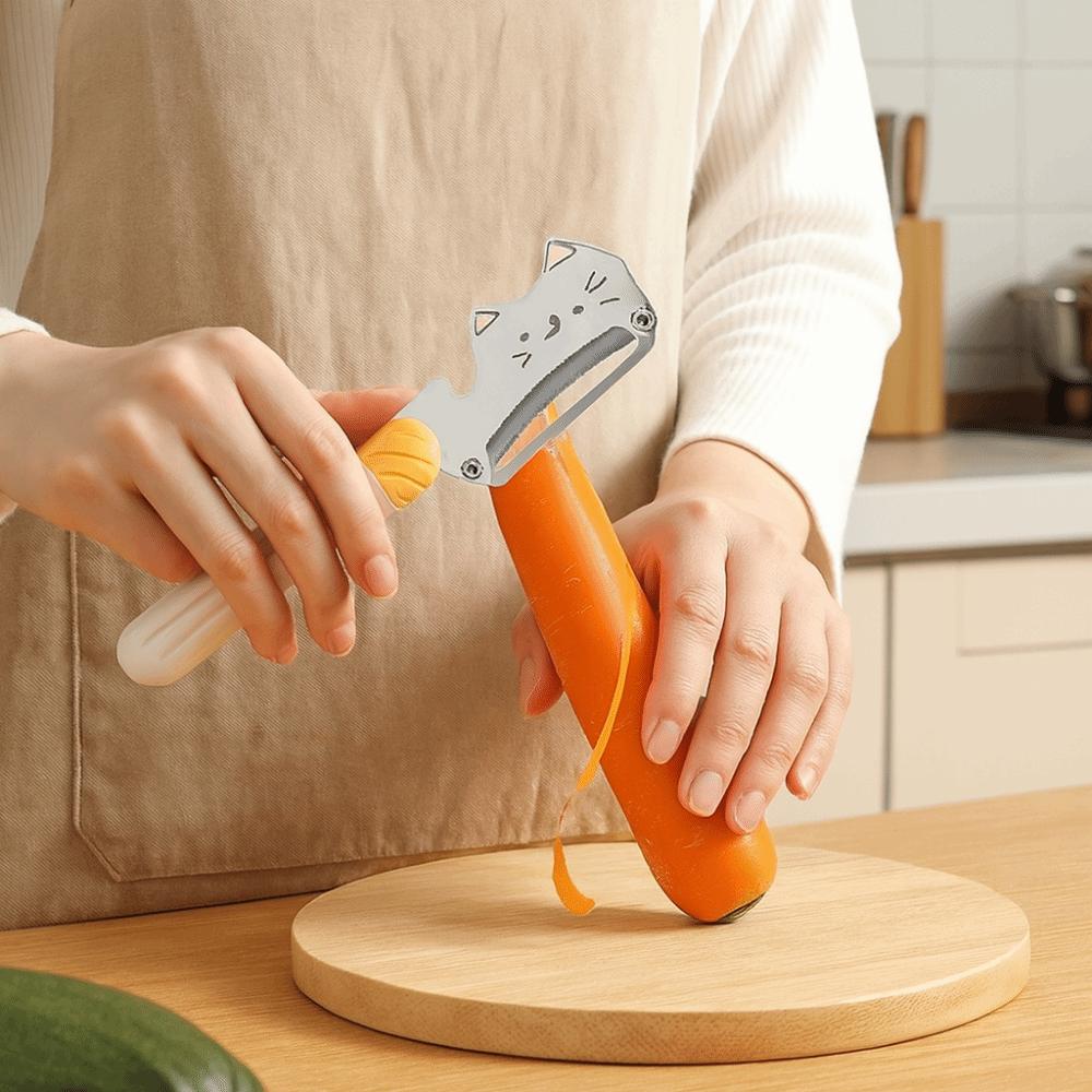 PP Non-Slip Handle Stainless Steel Peeler Durable Cartoon Vegetable Peeler Cat Pattern Hangable Kitchen Peeler Kitchen Use