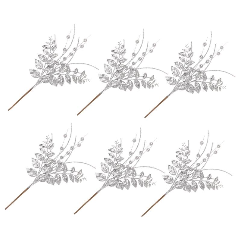 6Pcs Decorative Faux Leaves with Berries Gold Powder Coated Leaf and Berries Clusters for Creative Decoration