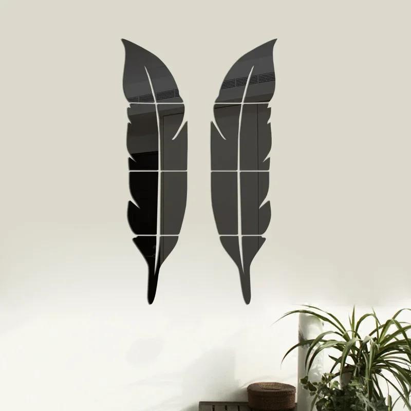 Mirror Feather Acrylic Wall Stickers Mirror Living Room Bedroom Self Adhesive Stickers Dressing Mirror DIY Art Home Decoration