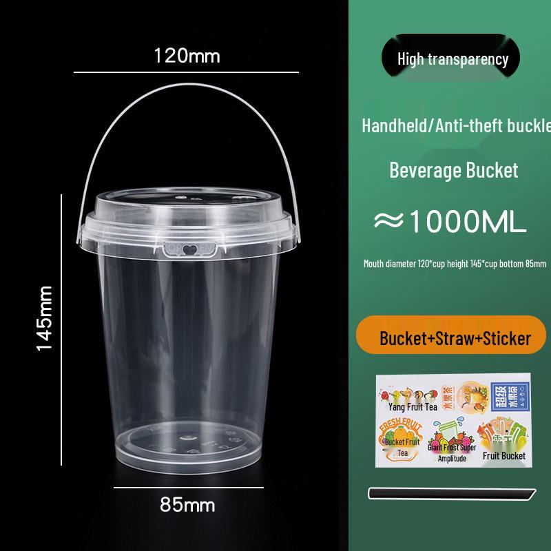 1000ml Disposable Fruit Tea Cup - Large Capacity Handheld Bucket for Milk Tea