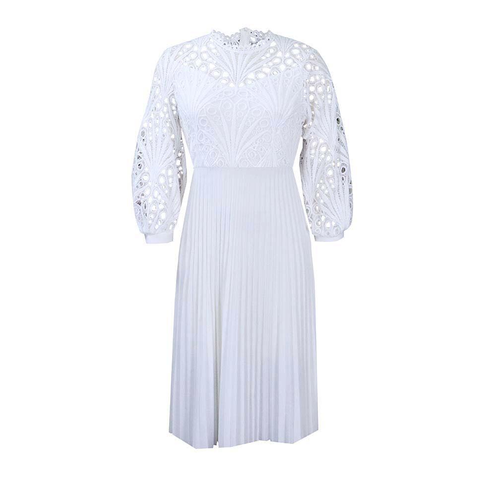 Summer Oversized Lace Hooked Flower Sexy Hollow Out Pleated Dresses for Women Cross Dress