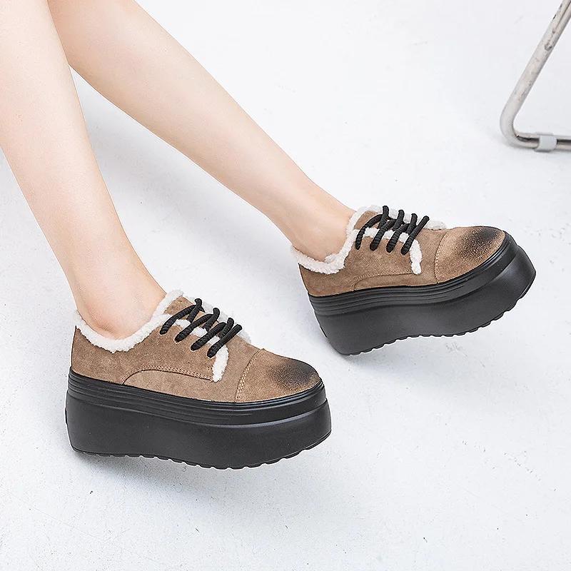 Fashion Top Quality 8CM Suede Genuine Leather Platform Boots Women Spring Pressure Relieving Autumn Wedge Boots  Ankle Shoes High Top