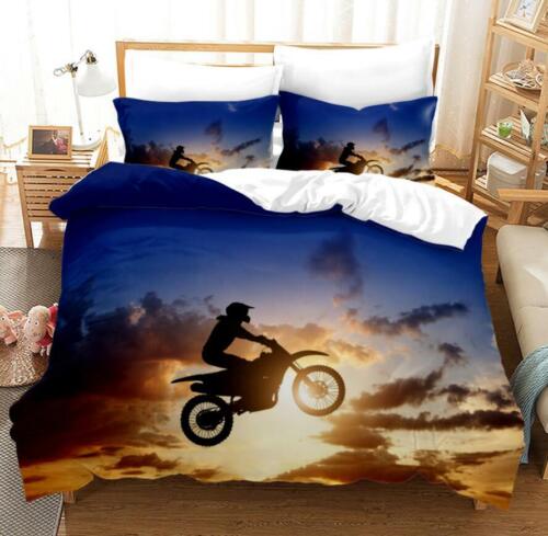 Teen Boy Kids Bedding Motocross Motorbike Quilt Cover Motorcyclist Doona Covers