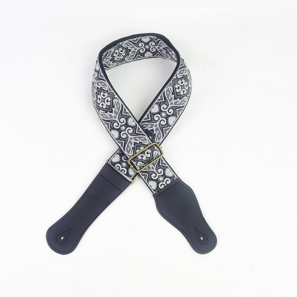 Guitar Strap Embroidered Print Ethnic Style Adjustable Guitar Strap for Folk Electric Guitar Bass Ukulele Guitar Accessories серый