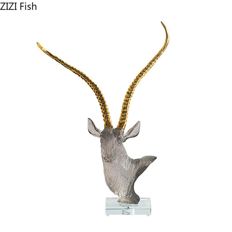 Creative Antelope Statue Handicrafts Ornaments Desk Decoration Transparent Antelope Sculpture Glass Base Room Aesthetic Decor