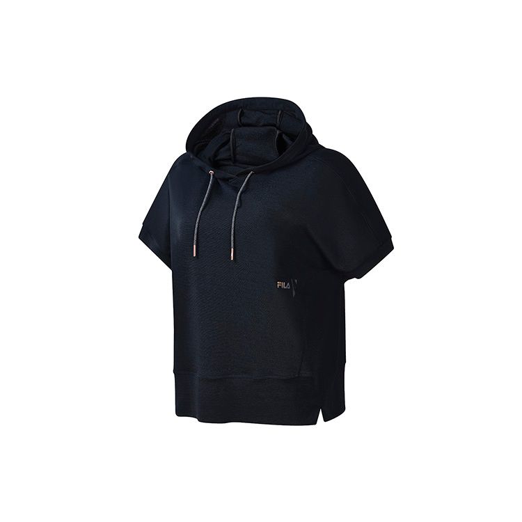 

Fila Легкая спортивная футболка с капюшоном и коротким рукавом реглан, однотонная, с логотипом-буквой, повседневная, латте, женский топ темно-синий A11W231115F-NV S