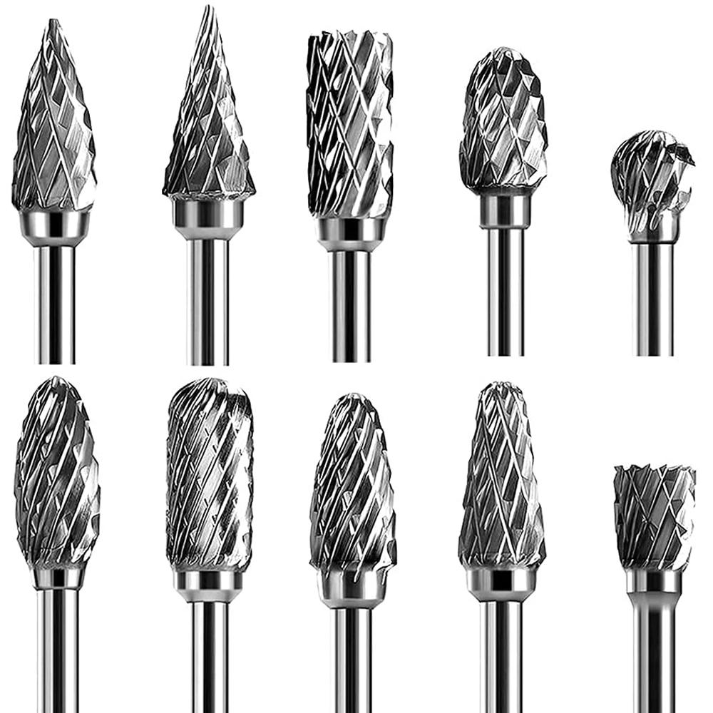 3*6 Double Grain Tungsten Steel Grind Head 10pc Hard Alloy Rotary File Electric Grind Mold Woodwork Grinding File Tool Set