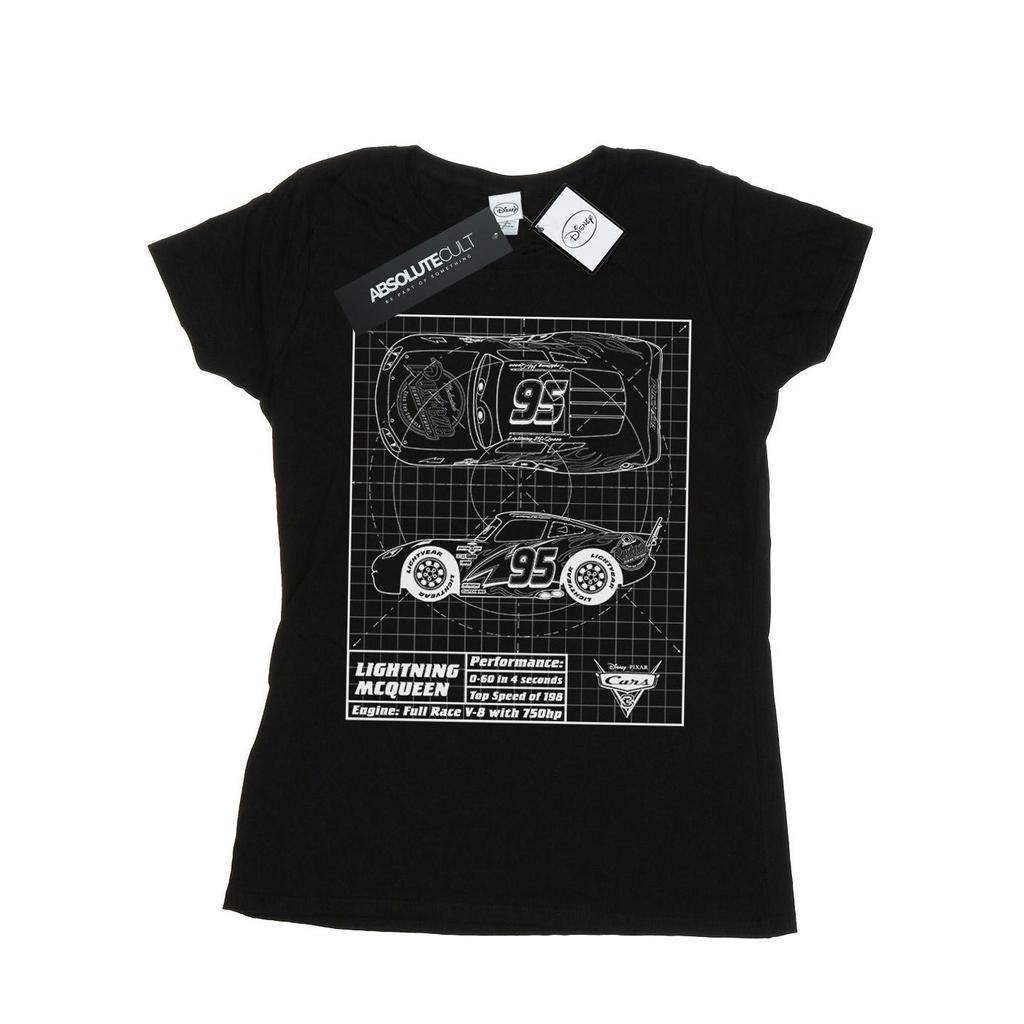 Disney Womens/Ladies Cars Lightning McQueen Blueprint Cotton T-Shirt