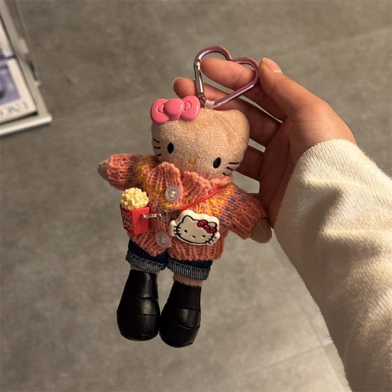 Sanrio Cute Long Legs Hello Kitty Plush Doll Toy Love Buckle Keychain Pendant Kt Cat Bag Hanging Backpack Charm Girly Heart Gift