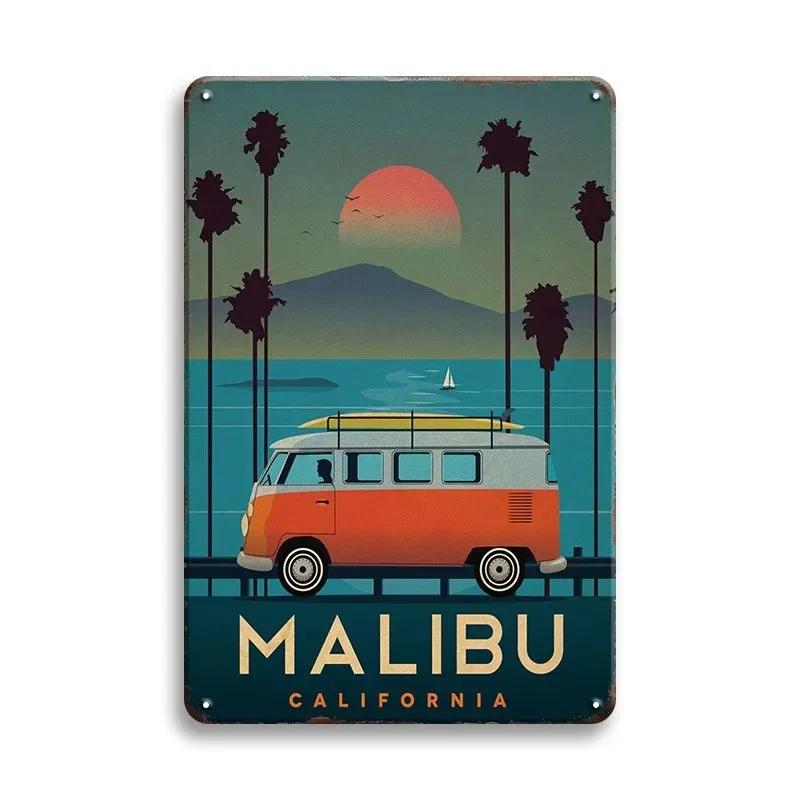 Vintage Travel Cities Metal Tin Signs PARIS IMALIBU CHICAGO Iron Painting Retro Posters Home Wall Art Decor Room Decoration