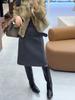 Elegant Grey Wool Midi A-line Skirt - Autumn/Winter Retro Style for Women