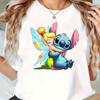 Disney Stitch Collaboration Elf Cartoon Printed Short Sleeved Summer New Women's T-shirt Trendy Loose Casual Versatile Top