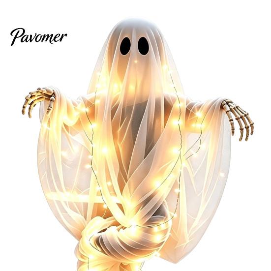 Decorative Festive Lighting Swirling Ghost Pumpkin Yard Lamp, Halloween Glowing Spooky Decor with Solar Powered Alternative Design, Outdoor
