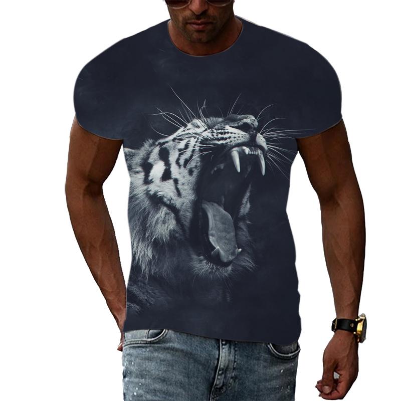 Letní móda Trička s grafikou Tiger Muži Neformální Potisk Trend Trička s krátkým rukávem Hip Hop Harajuku Streetwear se zvířecím vzorem