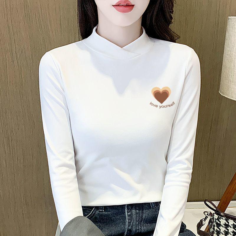 2025 Double-sided Fleece Semi-High Collar Plus Velvet Slimming Long-Sleeve T-shirt
