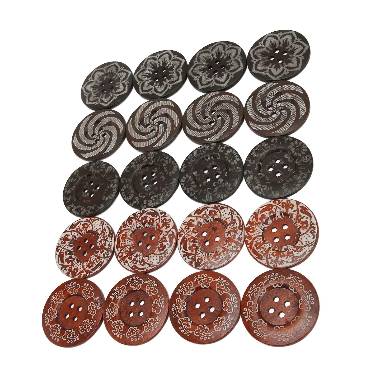 

20 шт. деревянных пуговиц с 4 отверстиями, красивые текстурированные узоры, круглые декоративные пуговицы для шитья